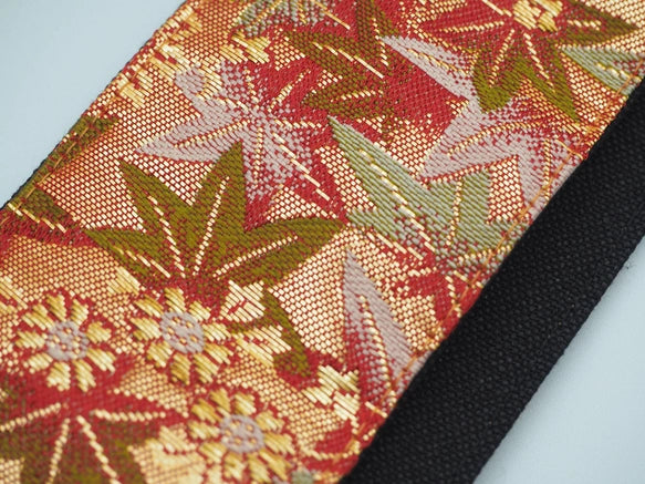 Kyoto Kinran Guitar/Bass Strap (Red & Gold Leaves)