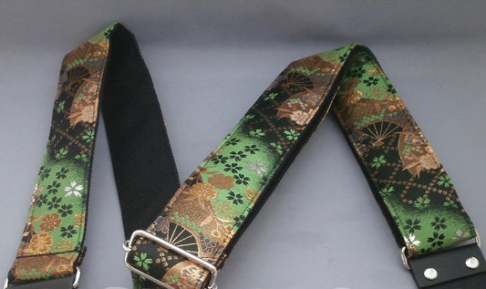 【Made to Order】 Kyoto Kinran Guitar/Bass Strap (Green & Gold)